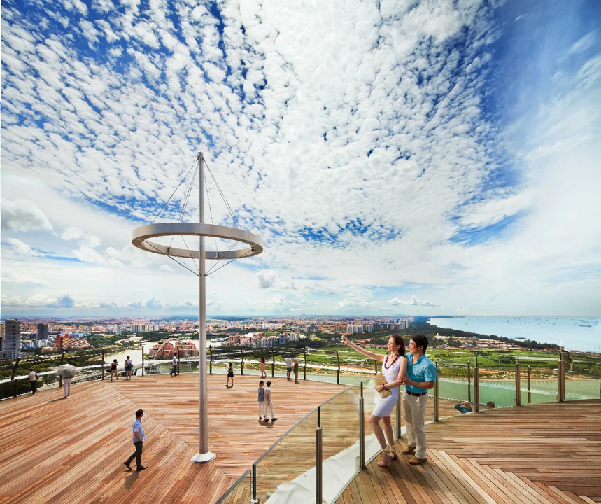 Couple enjoying panoramic views at Marina Bay Sands Skypark