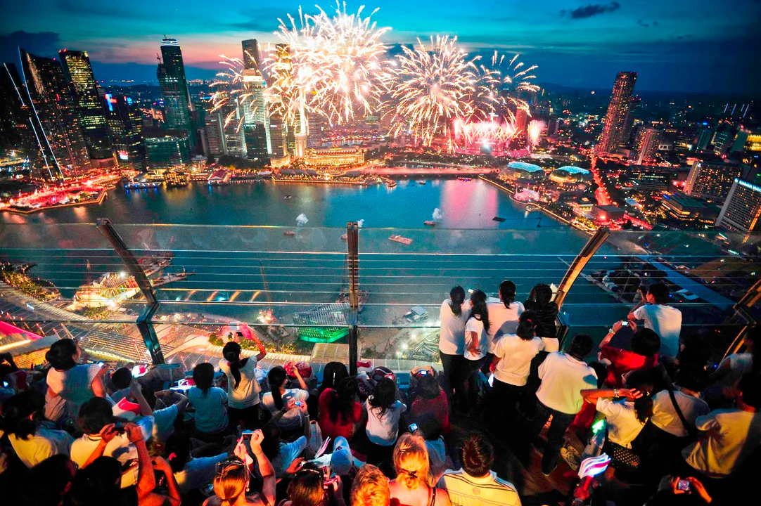 Spectacular fireworks over Marina Bay Sands in Singapore