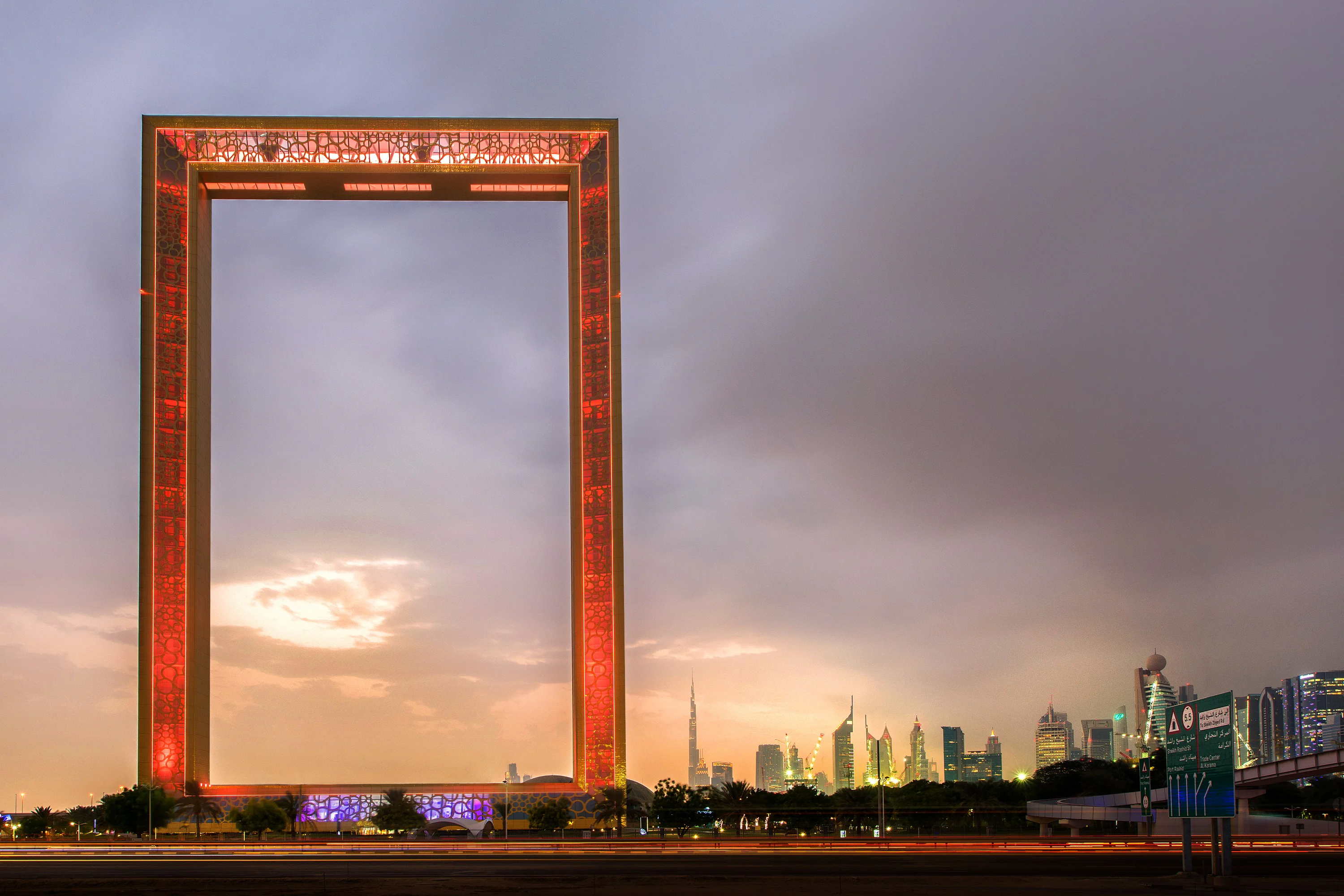 Dubai Frame at sunset, stunning city views