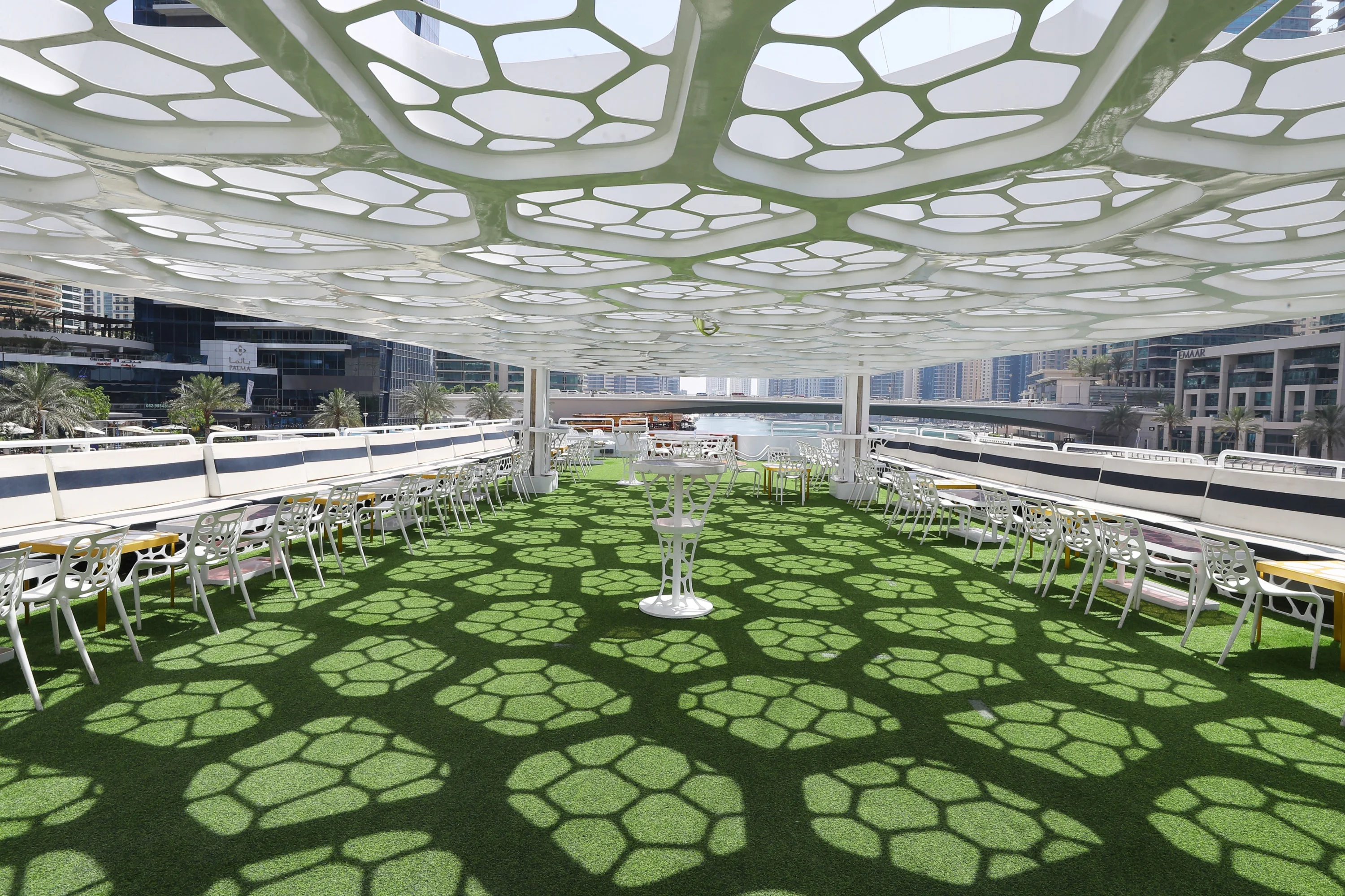 Dubai Mega Yacht cruise dining experience at night