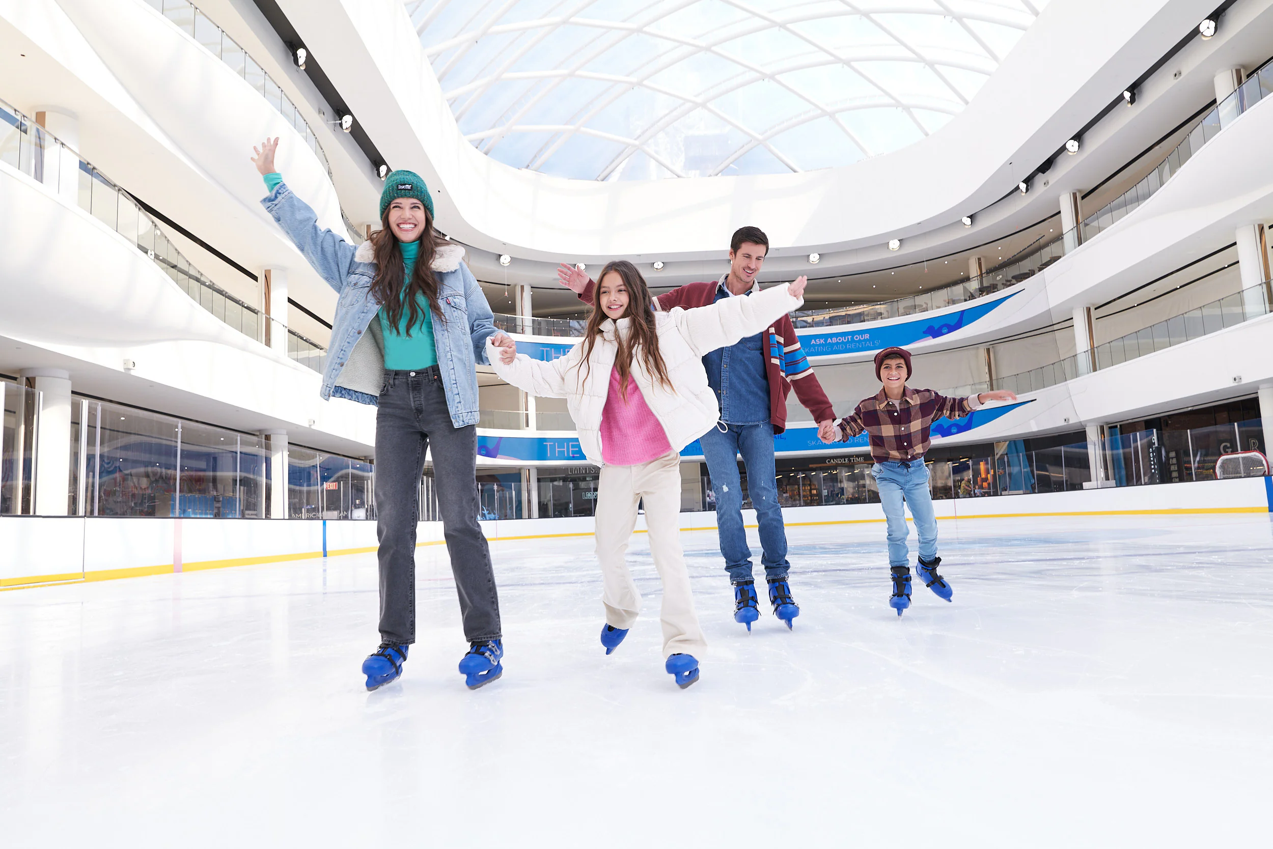 Family ice skating at The Rink in New Jersey